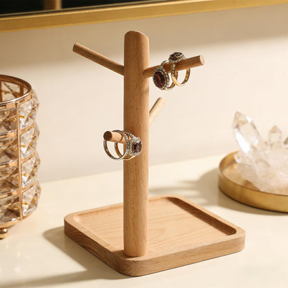 Angoily Entryway Key Holder Jewelry Storage Rack Wooden Key Tray Jewelry Display Holder with Cup Hook for Necklaces Rings Bracelets Watches Tabletop