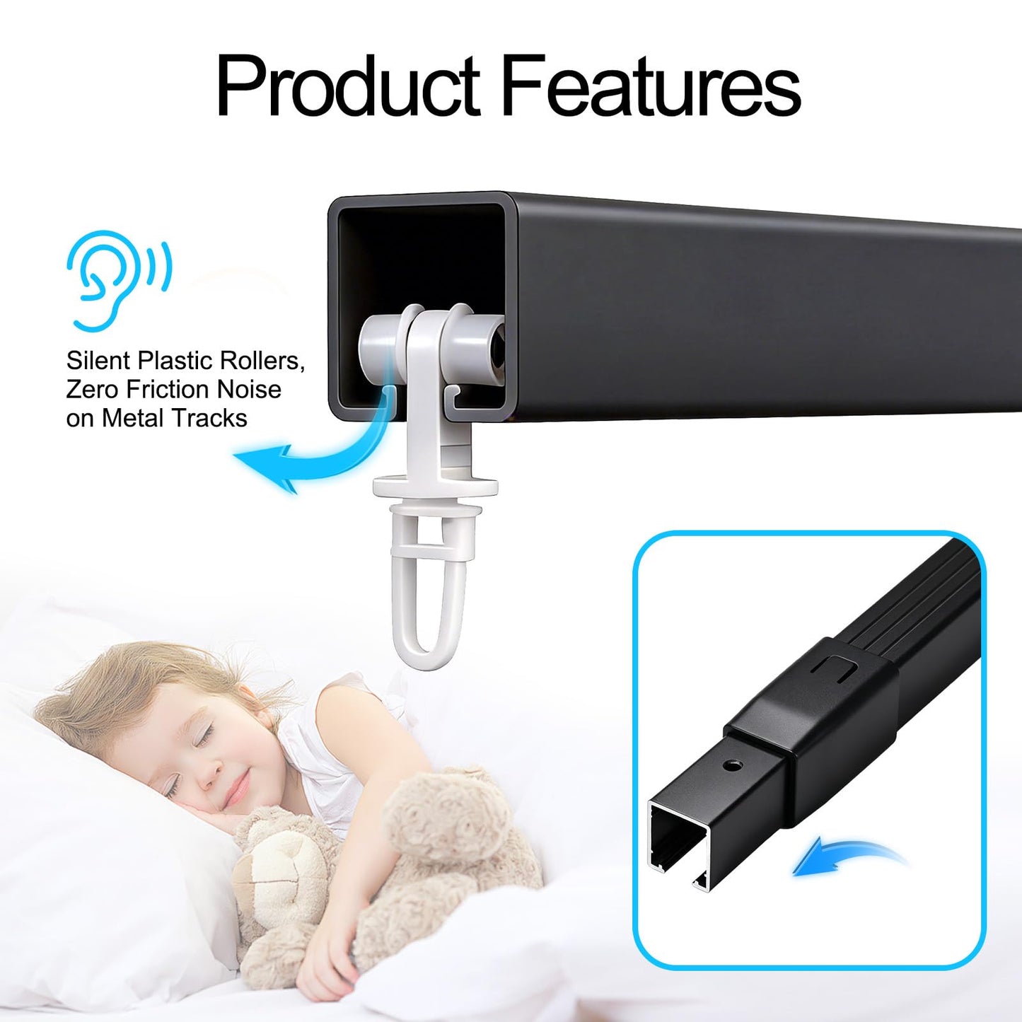 AuraCyzirine Black Shower Curtain pole90-160cm,180° Rotatable Ends,Dual Mount (Self-Adhesive/Screw),Shower Rail for Bathroom, Closet, Window