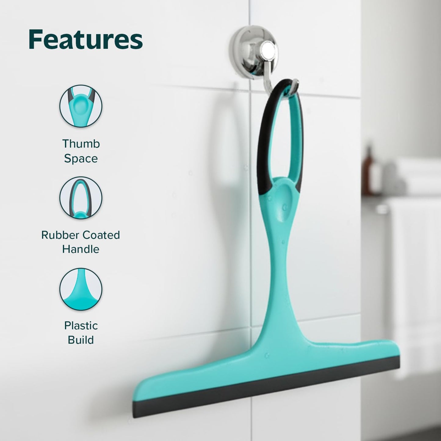 Flatro Window Squeegee Shower Cleaner Scraper (Pack of 2) | Handheld Shower, Car Windows Squeegee Glass Cleaning (Grey/Turquoise) with Rubber Blade