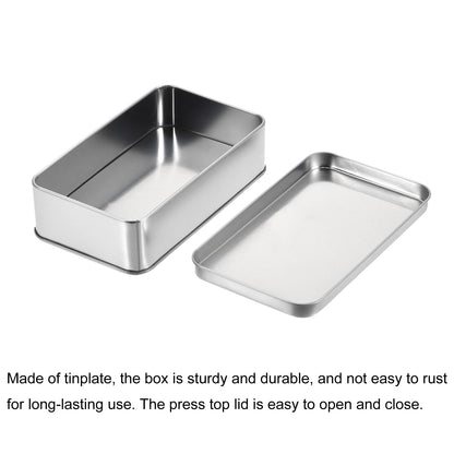 sourcing map Metal Tin Box, 5.31" x 3.15" x 1.38" Rectangular Empty Tinplate Containers with Lids, Silver Tone, for Home Organizer, Candles, Gifts