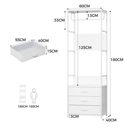 VOWNER Hall Tree Entryway Coat Rack 3-Drawer Bench White Hanging Rod