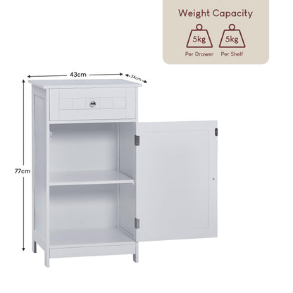 Bath Vida Priano Freestanding 1 Drawer 1 Door Bathroom Floor Cabinet, White