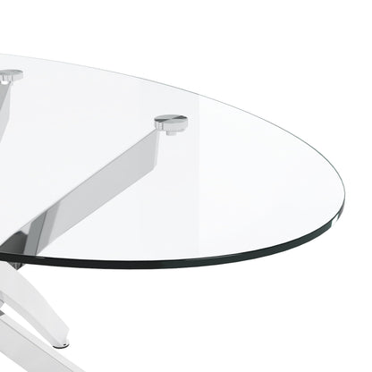 GOLDFAN Oval Glass Coffee Table with Chrome Crossed Legs, Modern Clear Tempered Glass Centre Table for Living Room, Office or Apartment