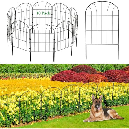 Decorative Garden Fence 10Pack, Metal Rustproof Iron Landscape Wire Folding Fencing Ornamental Panel, Outdoor Rustproof Fence Panel Animal Barrier Flower Bed Border for Patio Backyard (60CM X 330CM)