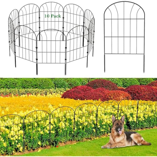 Decorative Garden Fence 10Pack, Metal Rustproof Iron Landscape Wire Folding Fencing Ornamental Panel, Outdoor Rustproof Fence Panel Animal Barrier Flower Bed Border for Patio Backyard (60CM X 330CM)