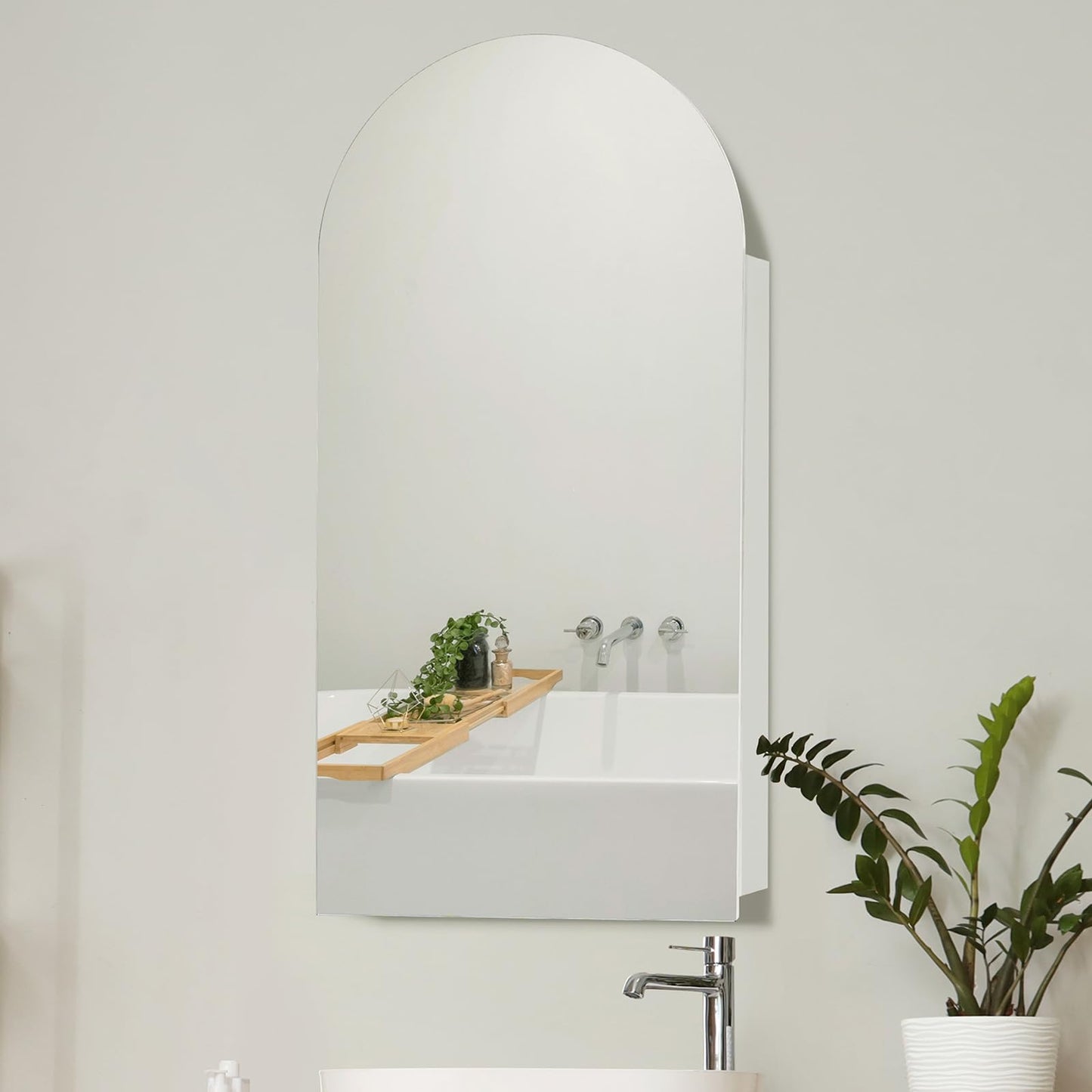 Ymahizax Bathroom Mirror Cabinets, Mirrored Cabinets for Bathroom, Wooden Single Door Storage Mirror Wall Mounted Cabinets with HD Mirrors Arched