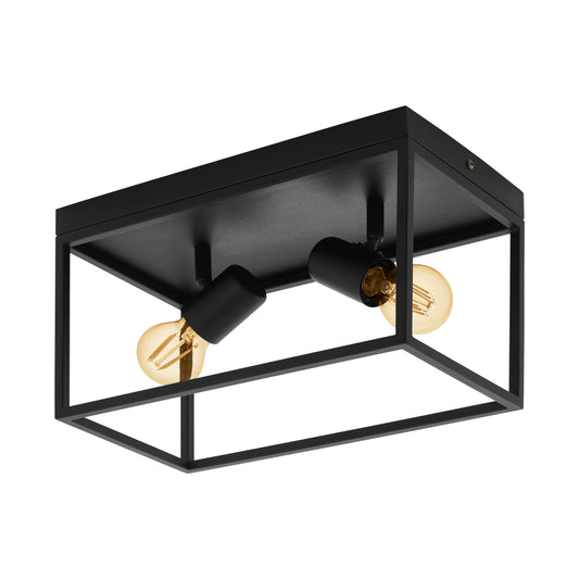Eglo Silentina 2-Buld Flush Ceiling Light, Industrial Design Living Room, Kitchen and Hallway Ceiling Spotlight, Black Steel Pendant Lighting
