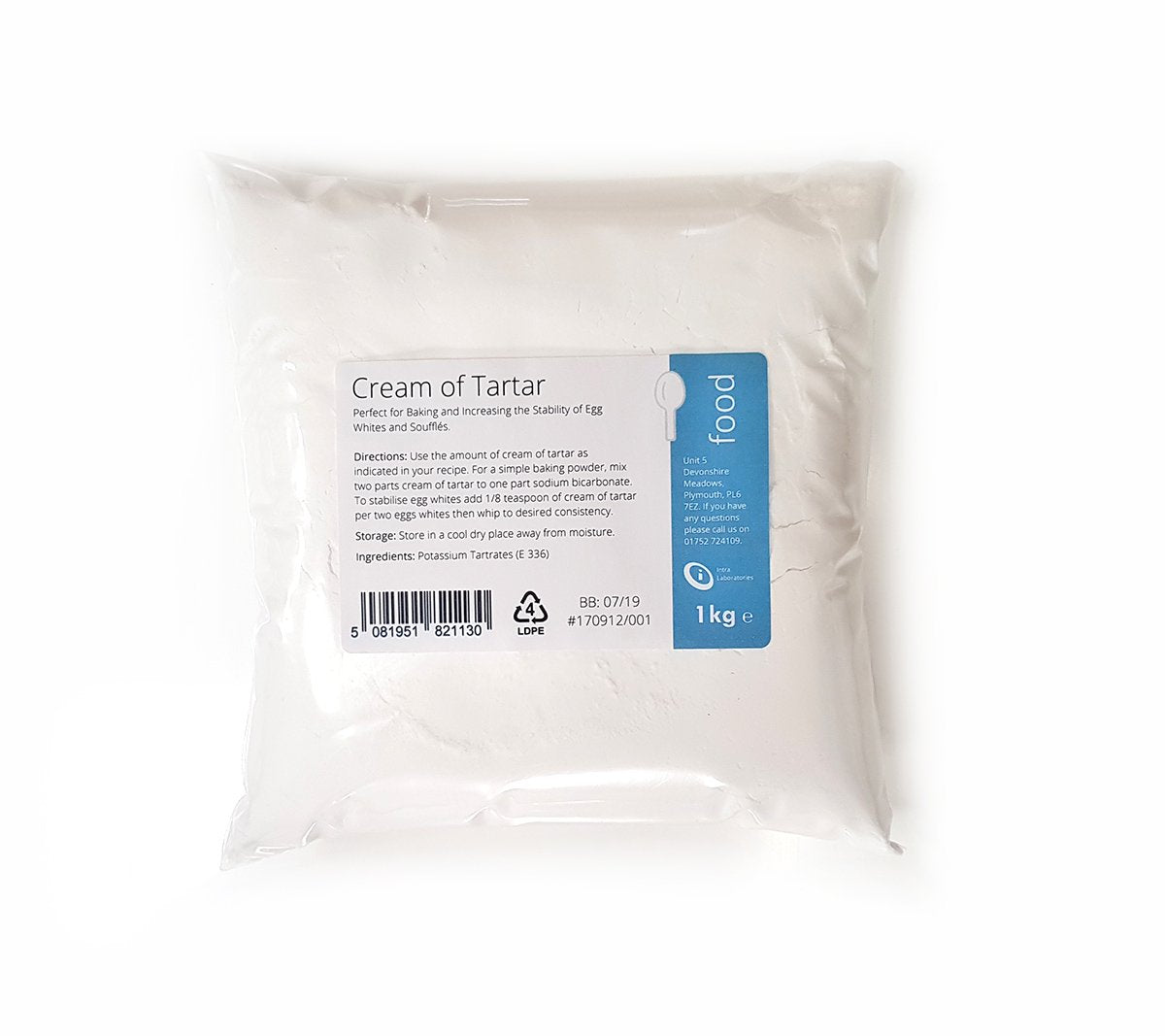 Intralabs Cream of Tartar for Baking & Playdough, Pure Food Grade Powder, 1kg