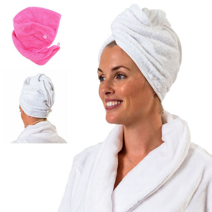 Aztex Luxury Hair Turban, Head Wrap, Hair Drying Towel with Loop and Button Fastener, Absorbent and Lightweight Cotton, Multiple Colours, 64 x 23cm
