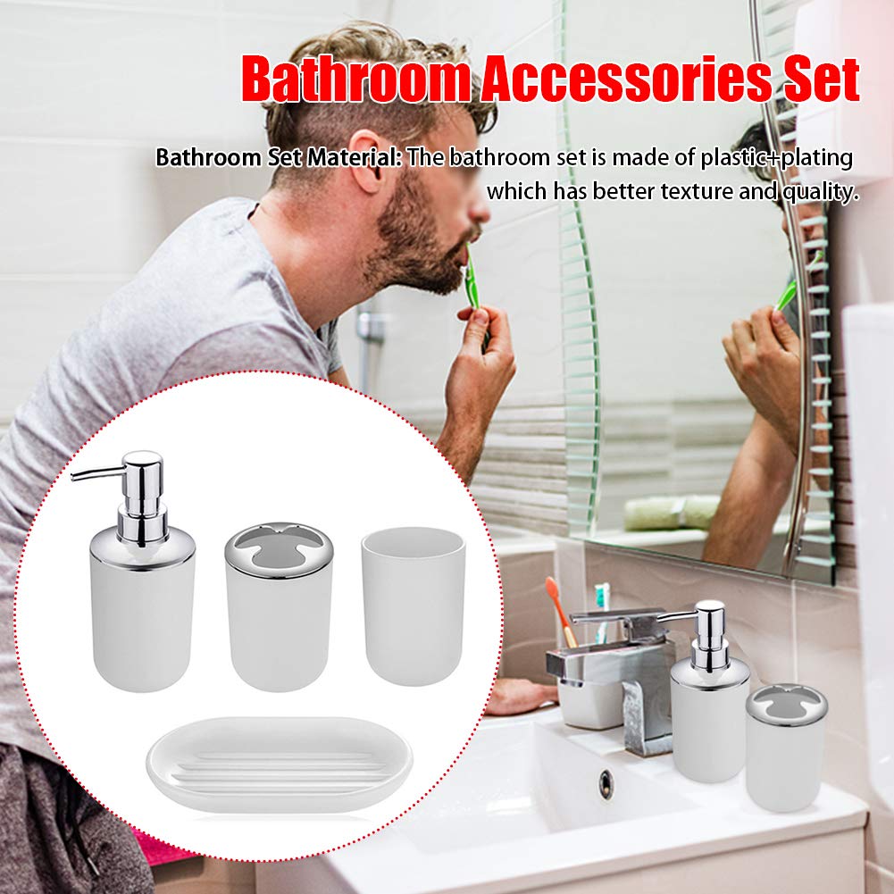 4pcs Bathroom Accessories Set, Toothbrush Holder Tooth Mug Soap Dish Liquid Bottle Bathroom Set Shower Countertop Vanity Organizer(White)