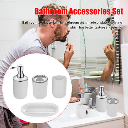 4pcs Bathroom Accessories Set, Toothbrush Holder Tooth Mug Soap Dish Liquid Bottle Bathroom Set Shower Countertop Vanity Organizer(White)