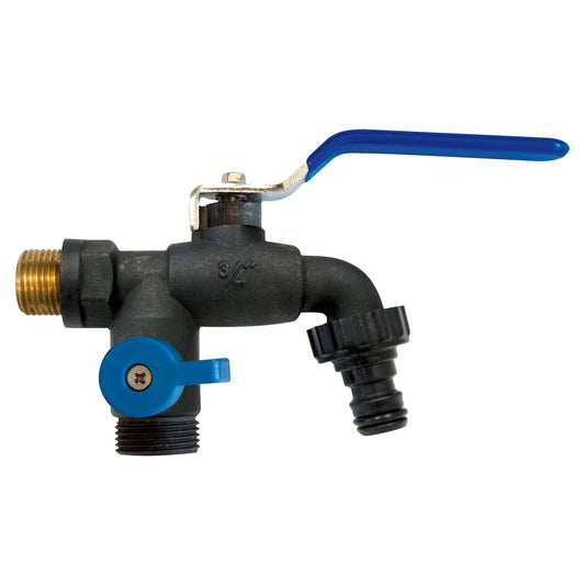 S&M 180040 Anti-Ice Garden Tap with Two Outlet and Automatic Outlet, Black and Blue
