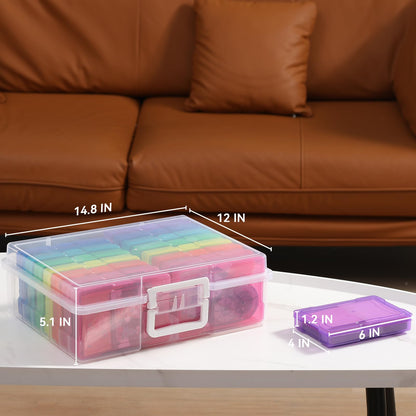 novelinks Transparent 4" x 6" Photo Cases and Clear Craft Keeper with Handle - 16 Inner Cases Plastic Storage Container Box (Multi-colored)