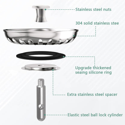 2Pcs Stainless Steel Sink Drainer Plug Strainer