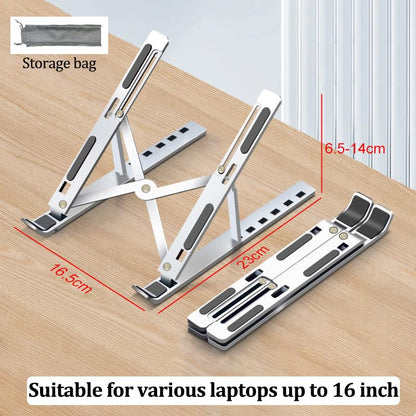 Fit4Less Foldable Laptop Stand, adjustable Height,Ergonomic Computer Stand, Aluminium Silver color for Various Laptops no more than 16'' （7 knots