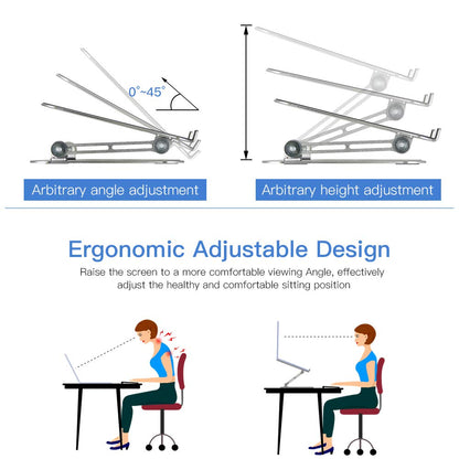 MISOTT Laptop Stand, Ergonomic Adjustable Laptop Riser, Computer Stand for 10-15.6" Laptops and Tablets (Aluminum, Silver)