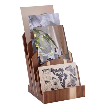 PH PandaHall 4-Tier Acacia Wood Brochure Holder Magazine Display Stand Flyer Organizer Rack Postcard Display Holder Literature Stand for Booklets