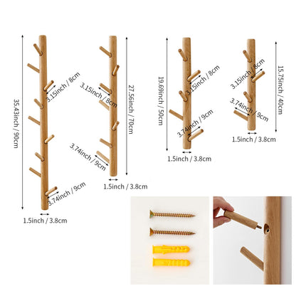 OAKERLAND Wooden Coat Rack Wall Mounted, 50cm Oak Floating Hooks for Jackets, Bag, Scarves, Handbags, 5 Hooks Branch Shape Coat Rack for Entryway