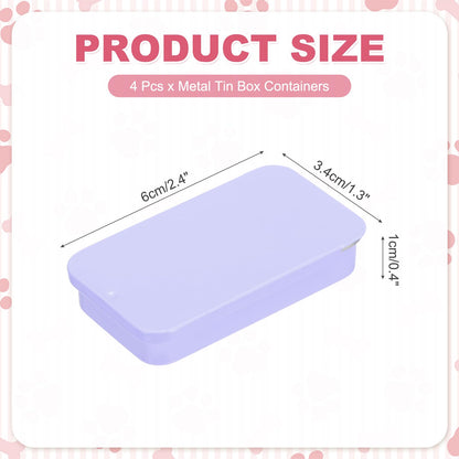 sourcing map 4 Pcs Metal Tin Box Container, 2.4x1.3x0.4 Slide Top Tin Containers Small Empty Rectangular Storage Box for Lip Balm Candies Jewelry