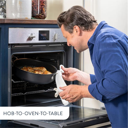 Tefal Jamie Oliver Cook’s Classics Frying Pan, 30cm, Hard Anodised Aluminium, Non-Stick, Oven-Safe, Induction Compatible, Riveted Handle, Black – H9120744