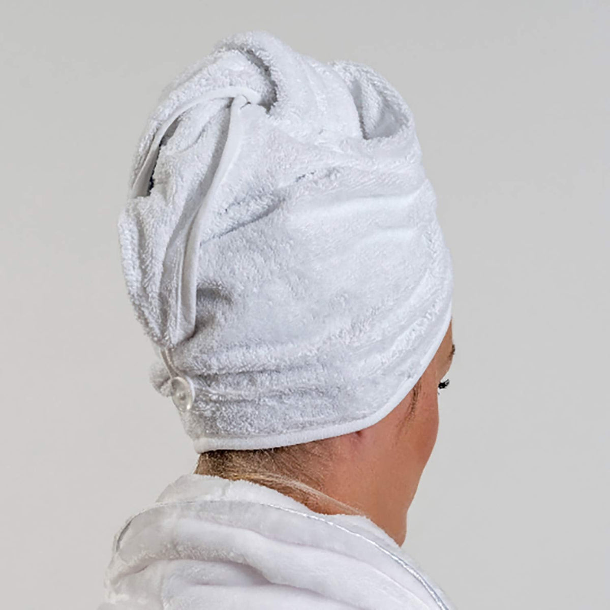 Aztex Luxury Hair Turban Towel - Head Wrap With Loop and Button Fastener, Absorbent and Lightweight Cotton, Multiple Colours, 64 x 23cm - Pink