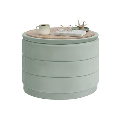 Bonlife Large Storage Ottoman Round - Folding Foot Rest with Hidden Storage, Sage Velvet 58x58x44cm for Living Room, Bedroom & Hallway