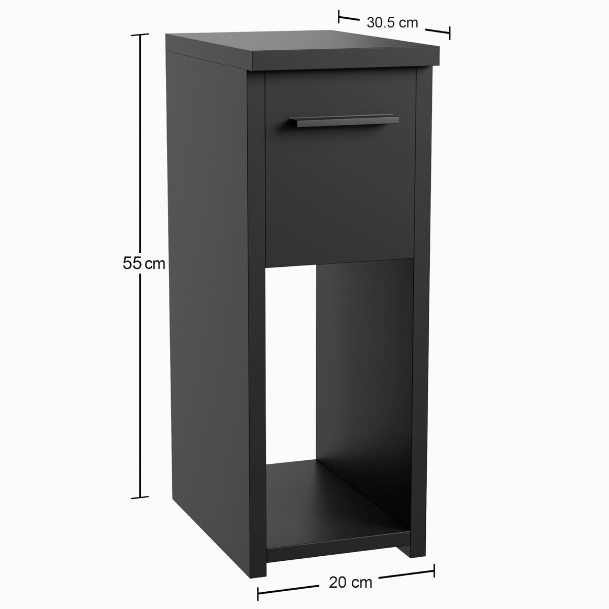 ComfortCove Narrow Bedside Table with Storage Shelf & Handle, Black