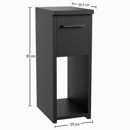 ComfortCove Narrow Bedside Table with Storage Shelf & Handle, Black