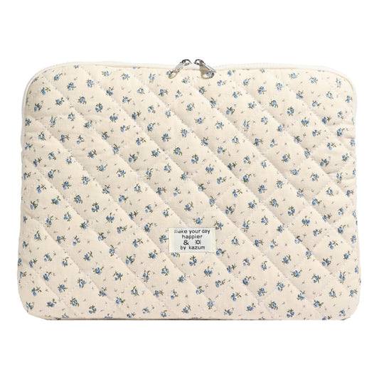CHAMAIR Puffy Laptop Sleeve 13 Inch Cute Case Floral Quilted Notebook Cover Aesthetic Macbook Case 13'' 12'' (Blue 13in)