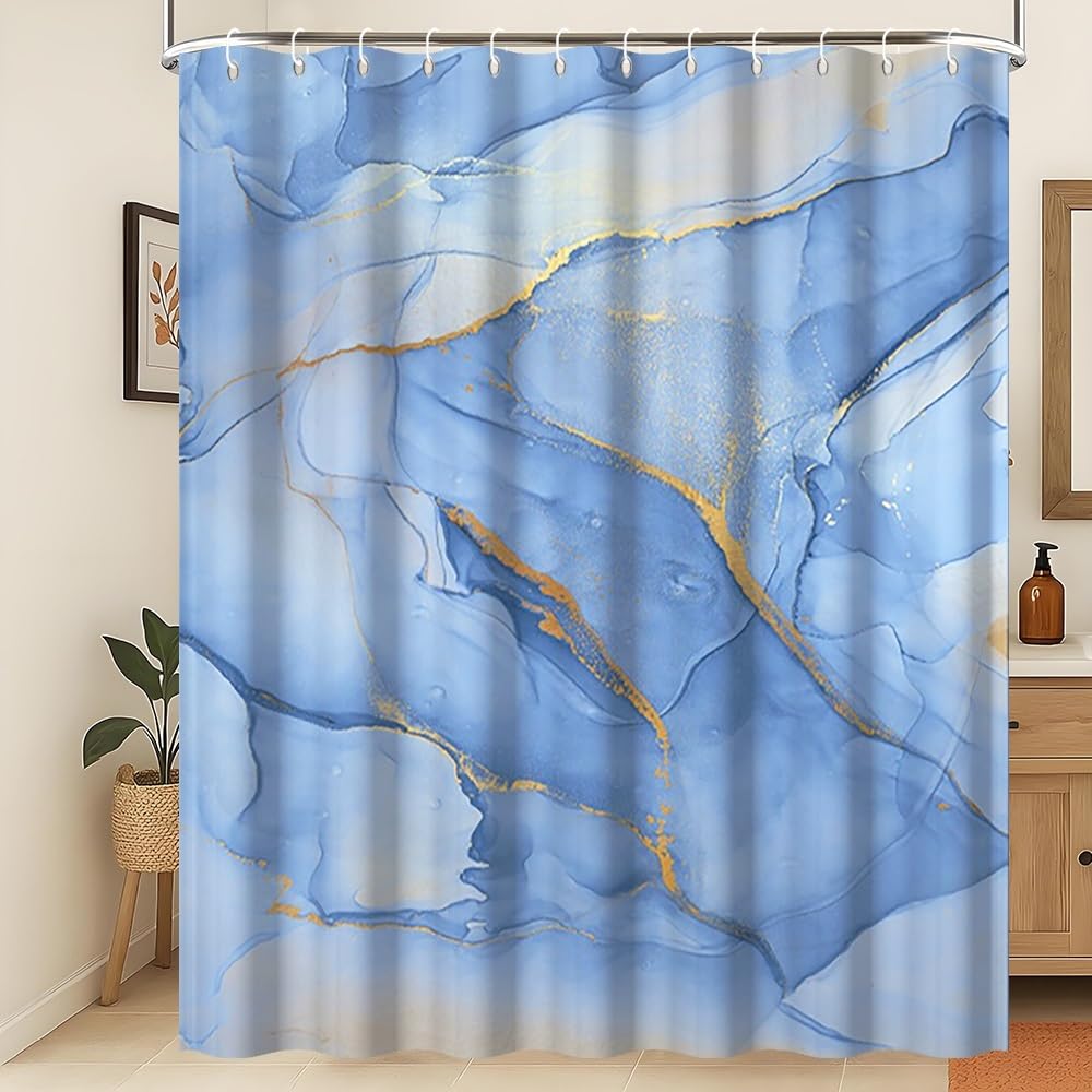 Xiaoterna 180x240cm Marble Shower Curtain White Grey Blue Gold Dots Waterproof Polyester Bathroom Curtain Luxury Modern Aesthetic Artistic Washable
