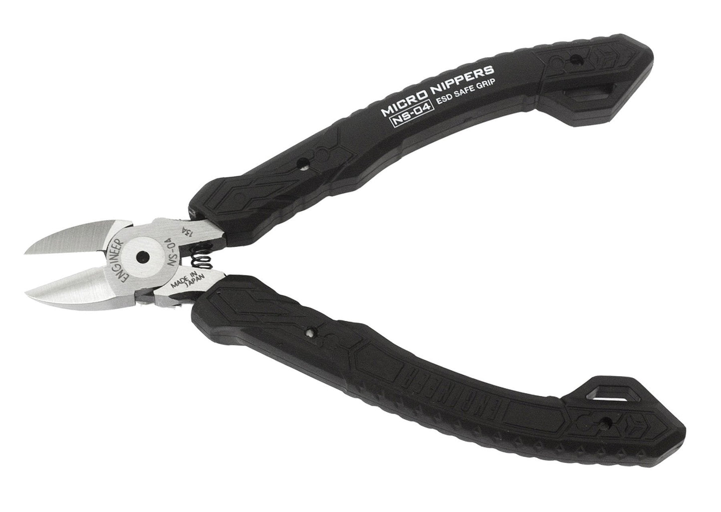 Precision Compact Side Cutters, Professional Grade, ESD Safe with Hardened Carbon Steel Jaws (PCB Side Snips). Made in Japan. ENGINEER ns-04