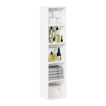 Furinno PASIR Book Shelf, 5-Tier Modern Bookshelf, Open Shelves Bookcase 22.9cm x 30.5cm x 132.1cm, for Living Room, Bedroom, Home Office, Plain White