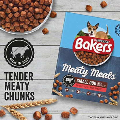 Bakers Meaty Meals Adult Small Dry Dog Food Beef 1kg (Pack of 4)
