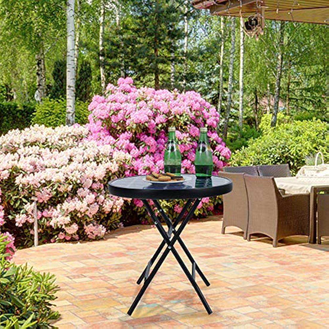 PHI VILLA Folding Side Table, Foldable Coffee Table, Outdoor Garden Table, Small Round Patio Table for Outdoor and Indoor-Blue