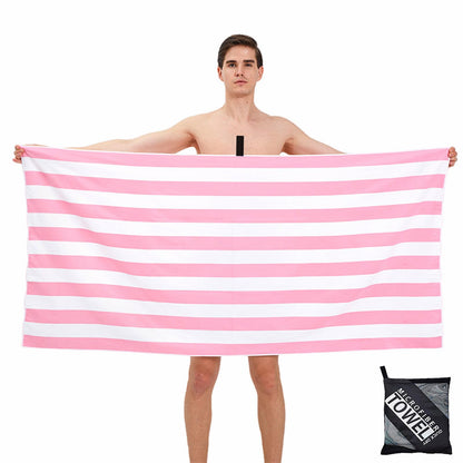Large Microfibre Beach Towel for Adult,160x90cm Double Sides Pink Striped Sand Free Beach Towel,Lightweight Quick Dry Travel Swim Towel with