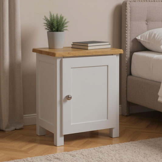 GROFurniture 100% Oak Top Bedside Cabinet 1 Door Fully Assembled, Painted Side Table Nightstand for Bedroom or Livingroom Solid Built Oak Bedside
