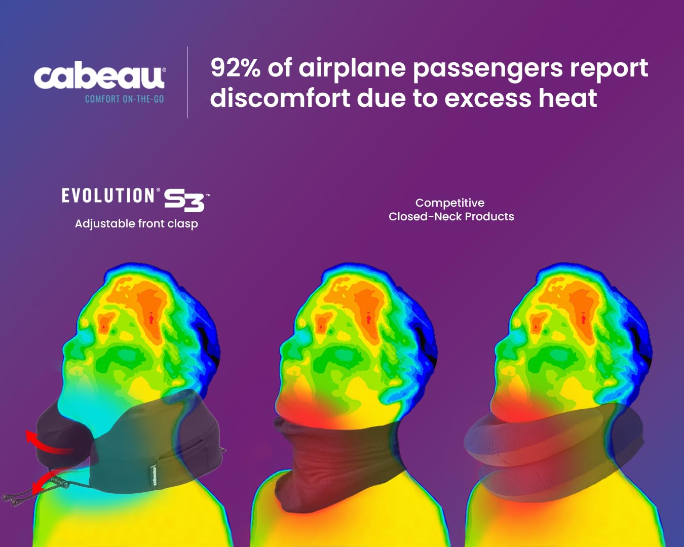 Cabeau Evolution S3 Travel Pillow - Airplane Seat Straps - Ensures Your Head Won't Fall Forward - Relax with Plush Memory Foam - Quick-Dry Fabric