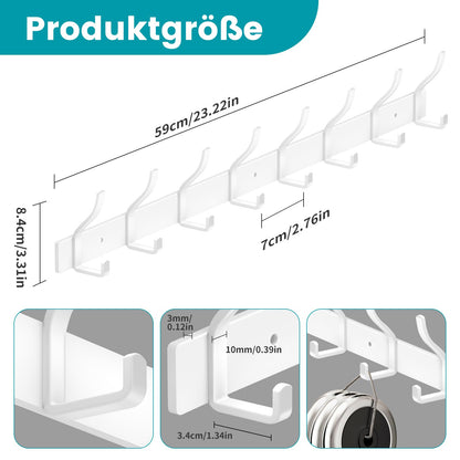 MEIJO Coat Hooks Wall Mounted Stainless Steel, White Coat Rack Wall Mounted with 8 Hooks Heavy Duty Coat Hooks for Door, Bathroom, Bedroom, Kitchen