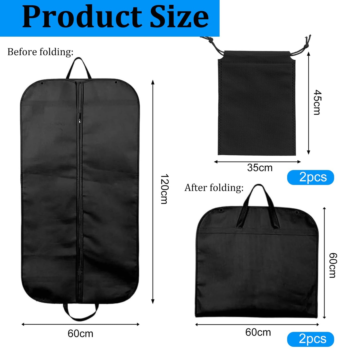 Suit Bags for Men, 2PCS Full Zipper Garment Bag, 60x120cm Suits Cover