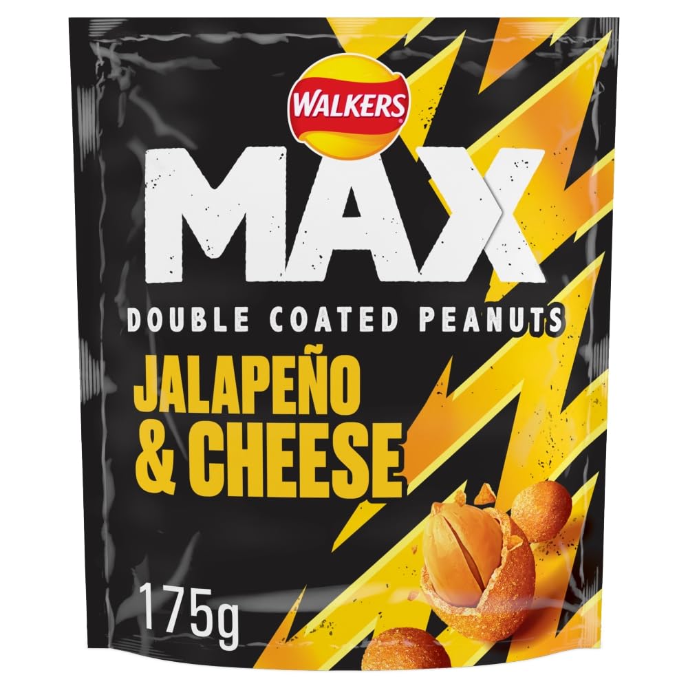 Walkers Max Strong Jalape?o & Cheese Sharing Double Coated Peanuts 175g (Case of 8), Yellow