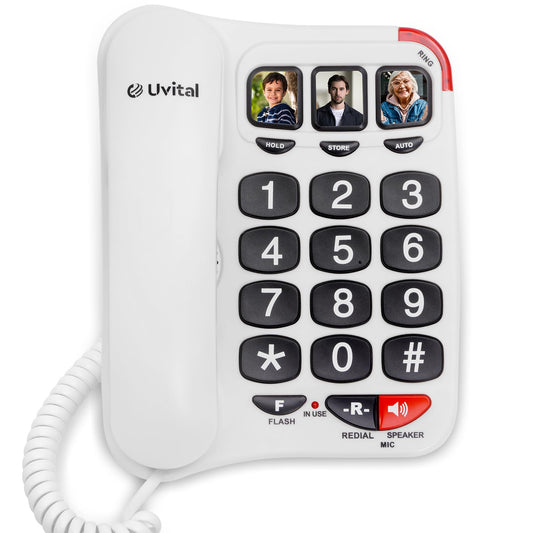 ???Big Button Telephone with Loud Volume, Uvital Speed Dialing Landline for Elderly, Support Adjustable Volume Loud for Hard of Hearing, Large Fonts
