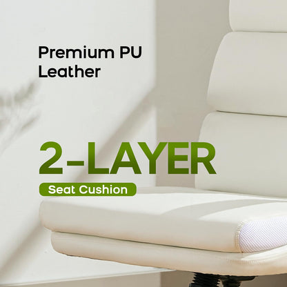 LukkDys Executive Office Chair with Flip-Up Armrests, 3-Stage Lumbar Support, Ergonomic Mid Back PU Leather Swivel Chair