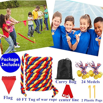 WYRJXYB Outdoor Games Sports Day Kit 18M Tug of War Rope for Kids Adult, Garden Field Day Birthday Party Games,Summer Camping Carnival Easter Game, Outside Yard Family Reunion Fun Games, Tricolor