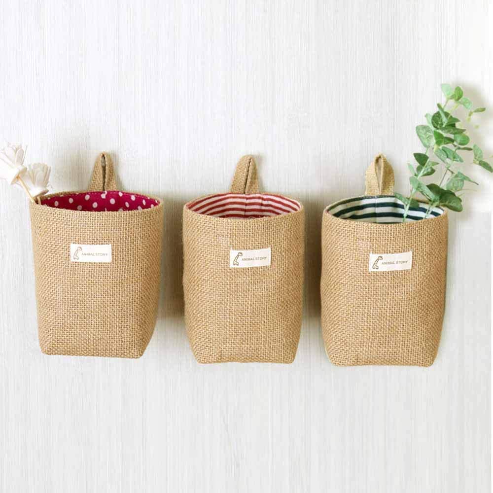 Hanging Small Storage Baskets 4pcs Cotton Linen Storage Bag with Handle