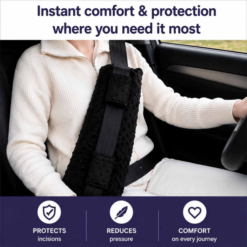 Seat Belt Pillow for Abdominal Surgery Recovery – Hysterectomy Pillow, C-Section Recovery Pillow, Tummy Tuck & Hernia Surgery Cushion