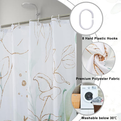 Uiiooazy Eucalyptus Shower Curtain, Sage Green Gold Leaves Pattern Bath Curtain Mildew and Mould Resistant Waterproof Polyester Fabric Washable