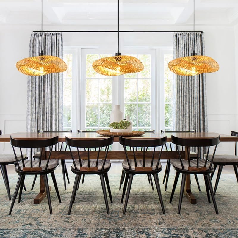 Schindora Bamboo Lampshade,Light Straw Retro Hat Pendant Light Creativity Pendant Light Fixtures Weaving Pendant Lighting Ceiling for Restaurant Tea Room Bedroom Living Room Cafe,50Cm
