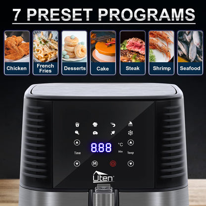 Air Fryer, Uten 5.5L Oil Free Air Fryers Oven for Home Use, LED Screen with Digital Display, Timer and Fully Adjustable Temperature Control for