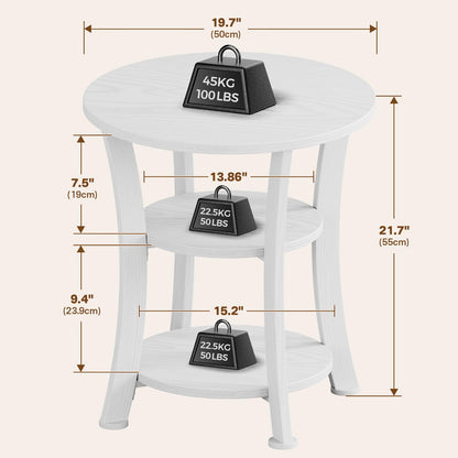 Yuede Round End Table, 3 Tier Side Table with Storage, Farmhouse Wood Side Table, Vintage Sofa Bedside Table Coffee Table for Bedroom Living Room