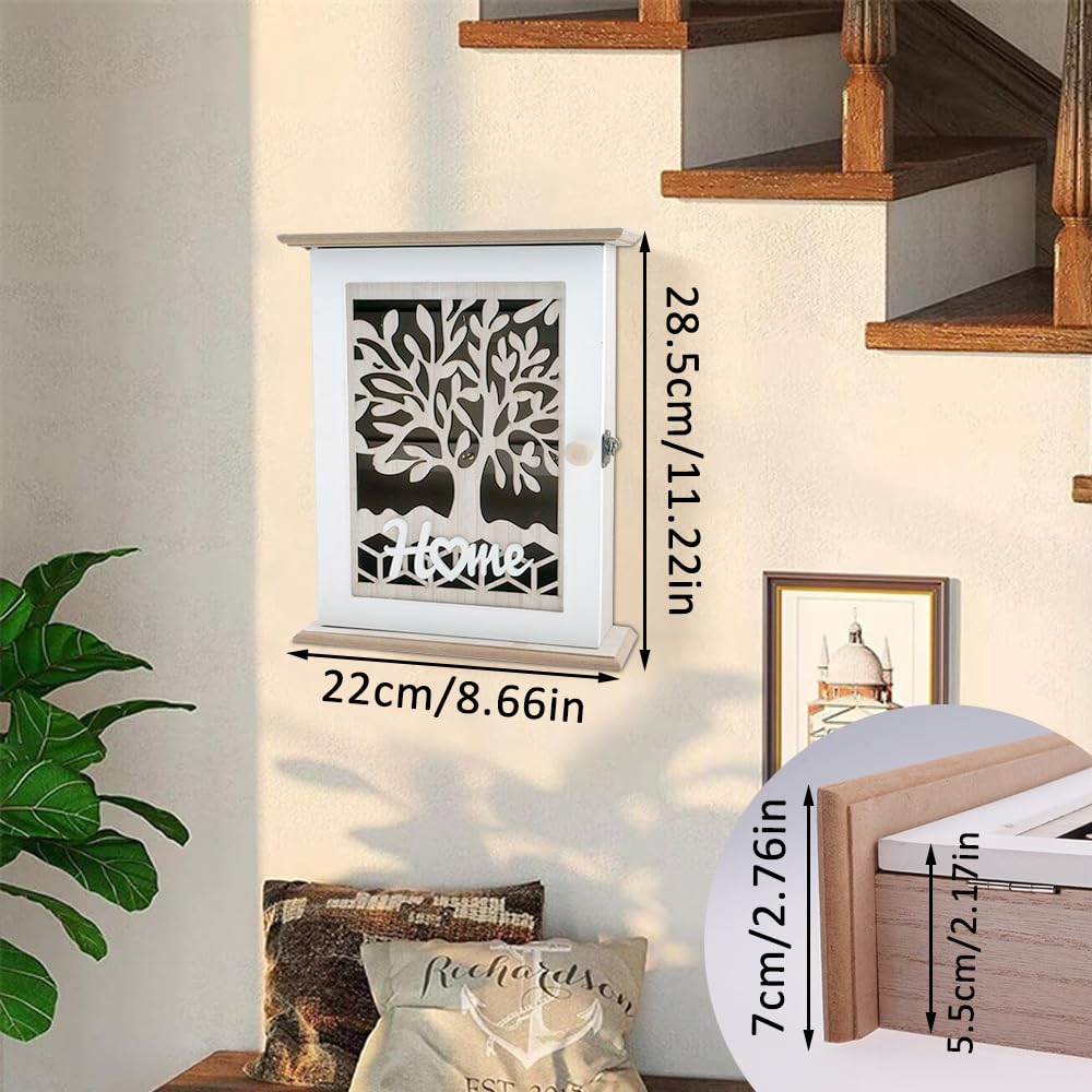 wocpvm Wooden Key Holder Vintage key boxes wall mounted indoor 6 Key Hooks Key Box key cabinet with lock buckle for Entrance, Hallway